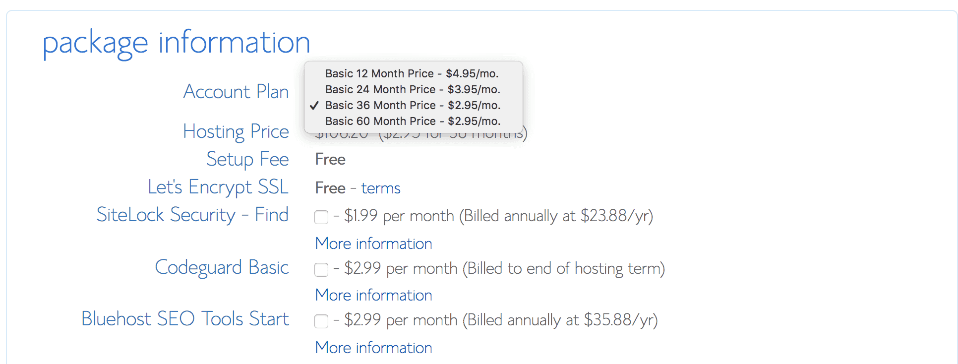 Bluehost Hosting Packages