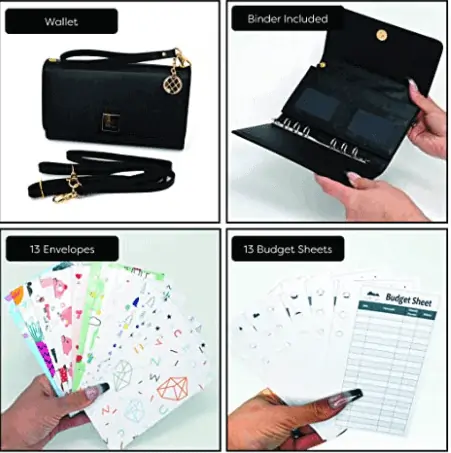  All-in-One Leather Cash Envelopes Wallet with 12 Cash