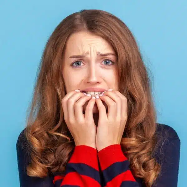 woman nervous and shy