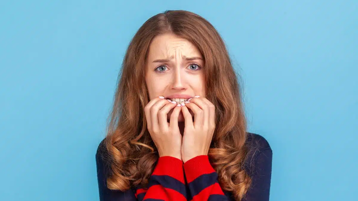 woman nervous and shy