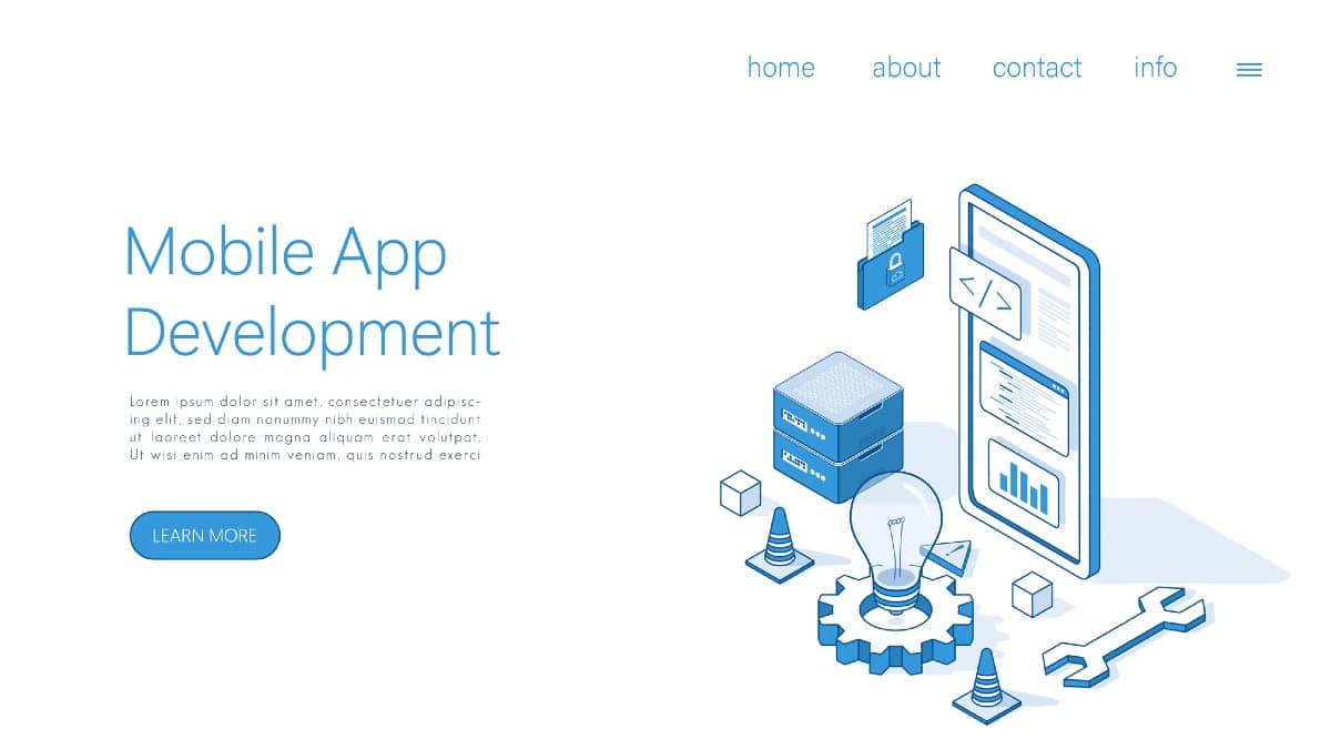 Landing page template mobile app development concept