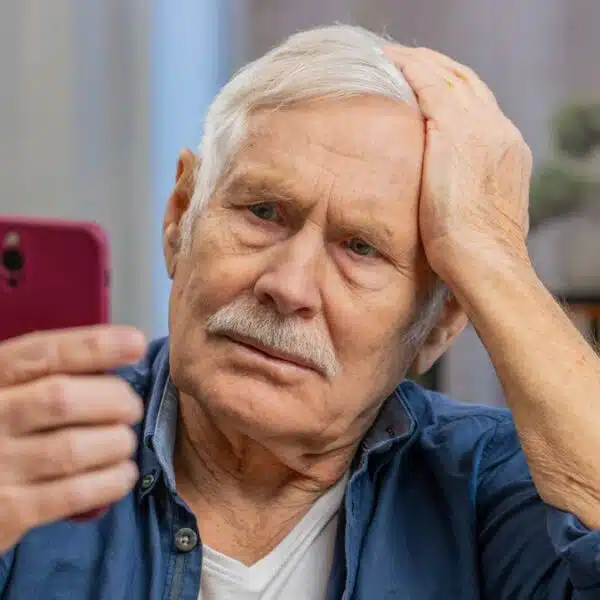 man confused on phone