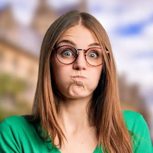 woman glasses weird face