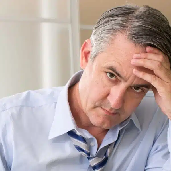 Senior man with hand on face