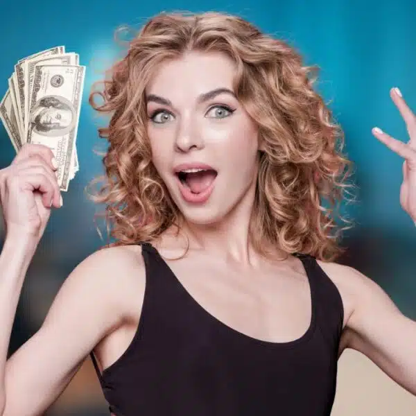 woman with cash at home