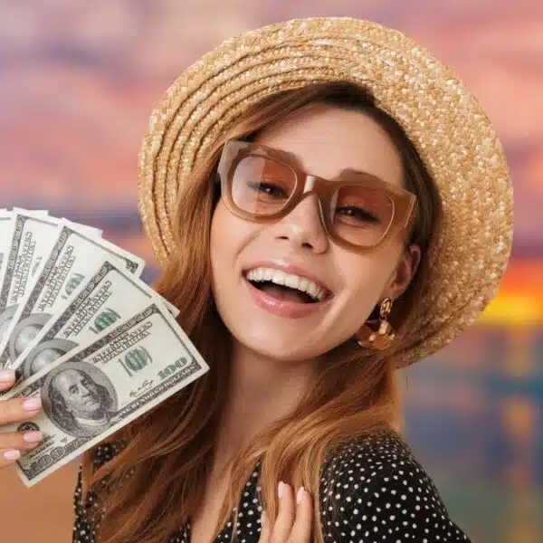 woman hat with money