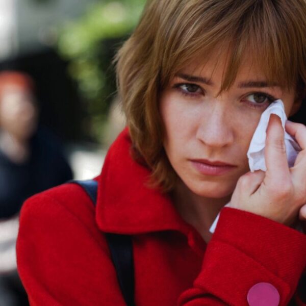 woman coat crying