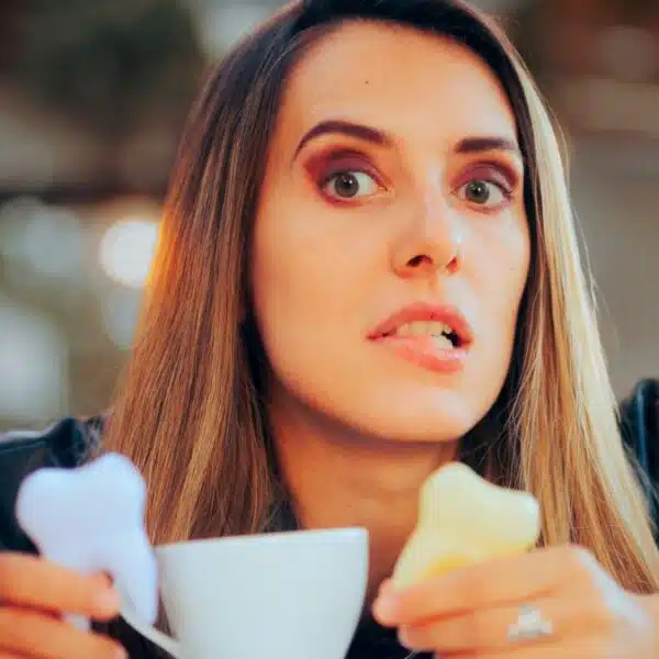 woman coffee complain worried