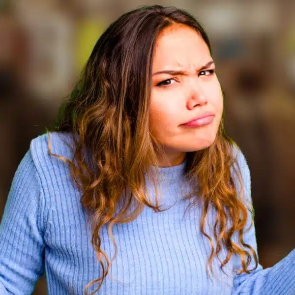 woman confused curly hair