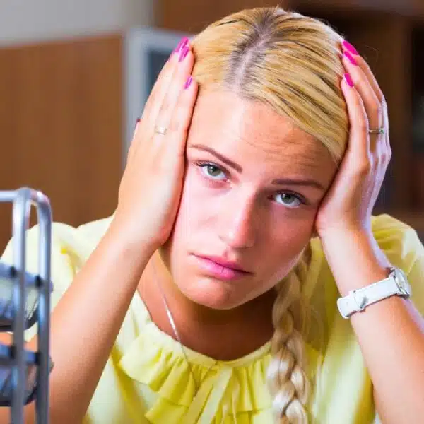 woman working stressed laptop