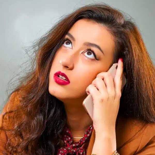 woman phone office worker tired stress