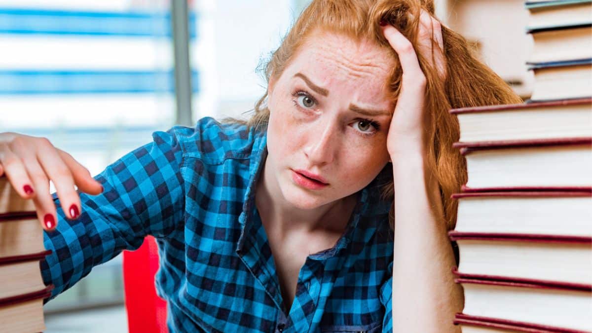 woman student studying stressed