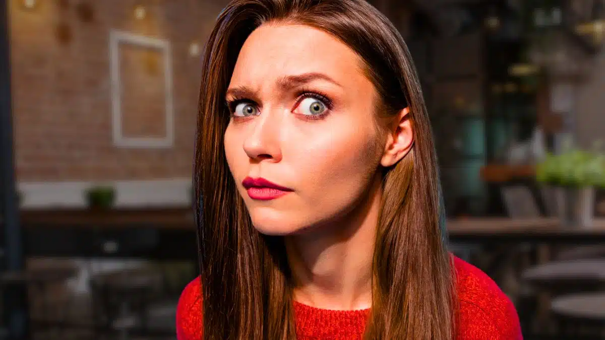 woman suspicious in coffee shop