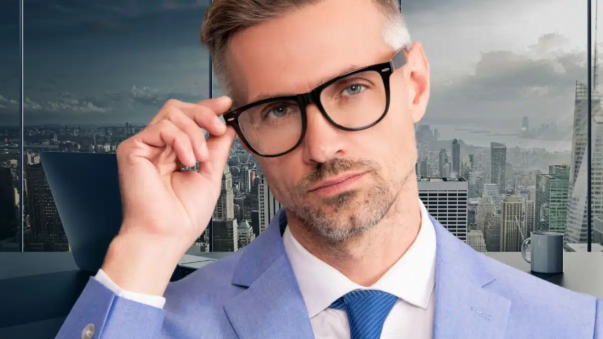 business man glasses thinking serious