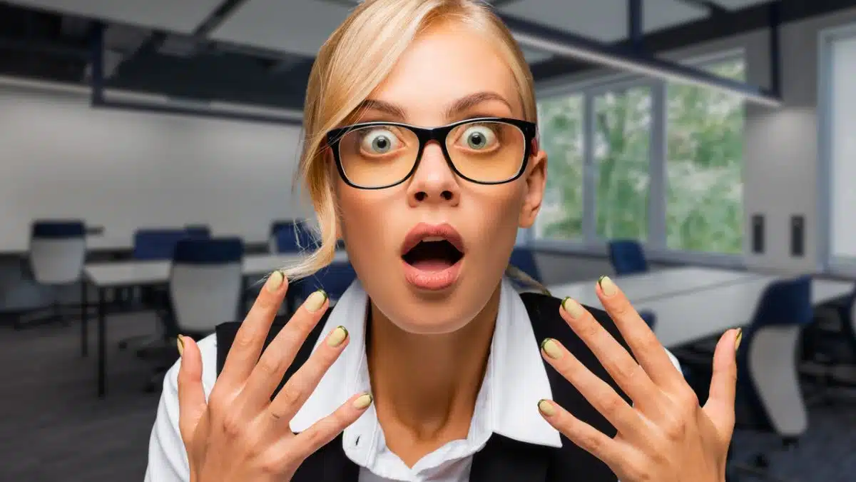 coworker woman glasses office
