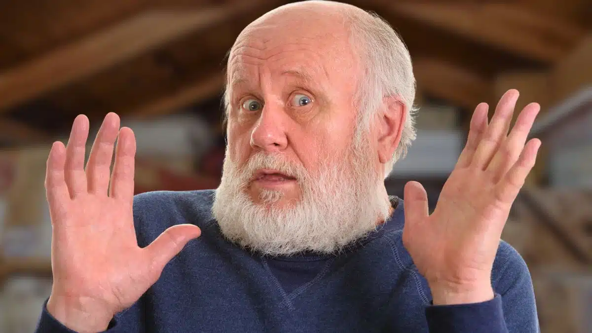 senior man shocked in the attic