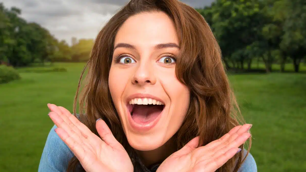 woman excited happy in park