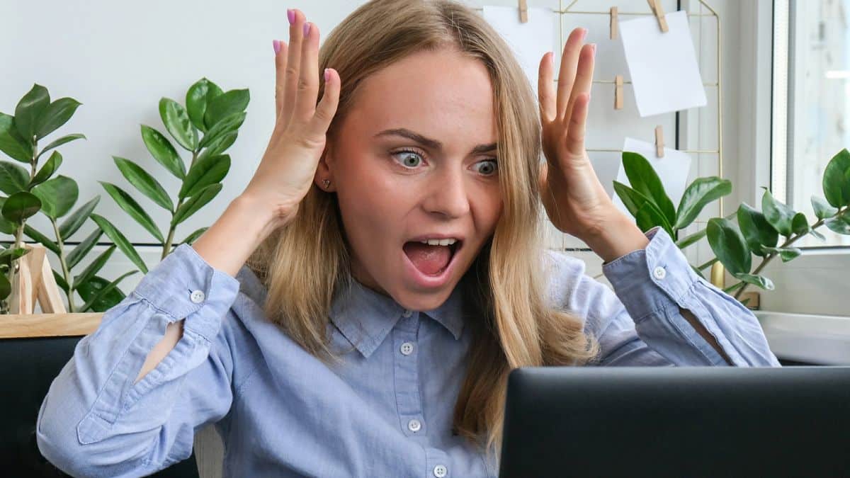 woman shouting at laptop