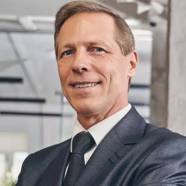 businessman posing in a basement