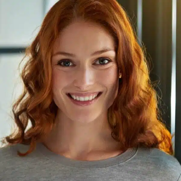 woman smiling at work office working