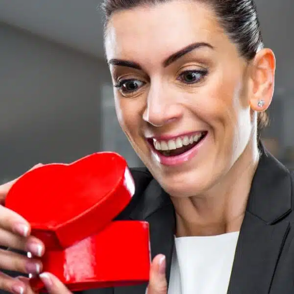woman amazed about a box