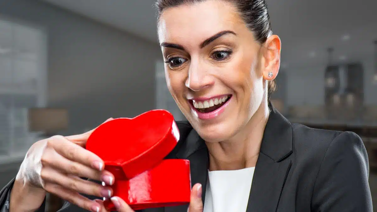 woman amazed about a box
