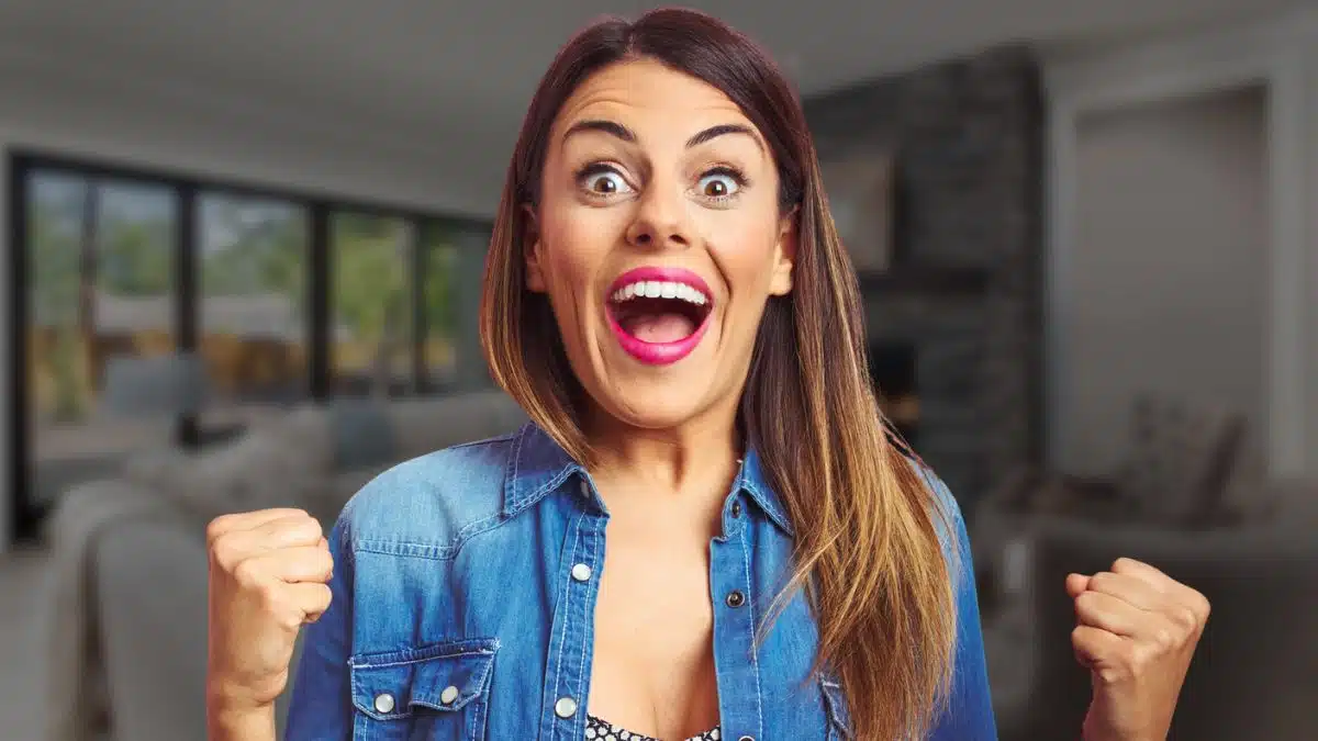 woman jacket super excited