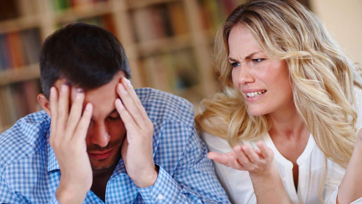 couple stressed arguing talk