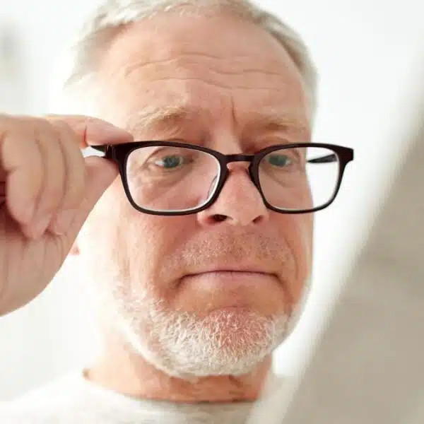 man senior glasses looking at news paper