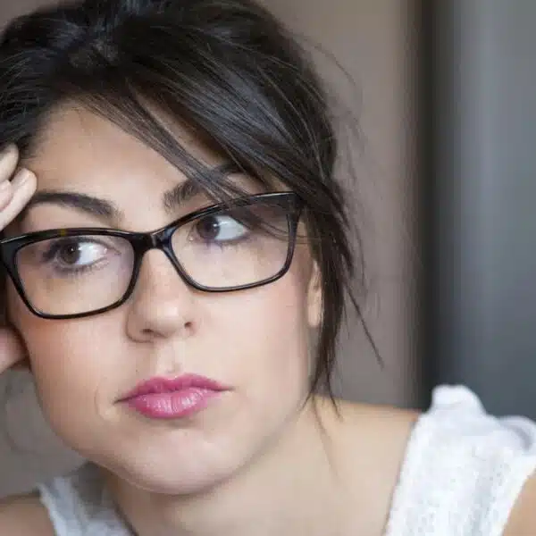 woman confused thinking glasses