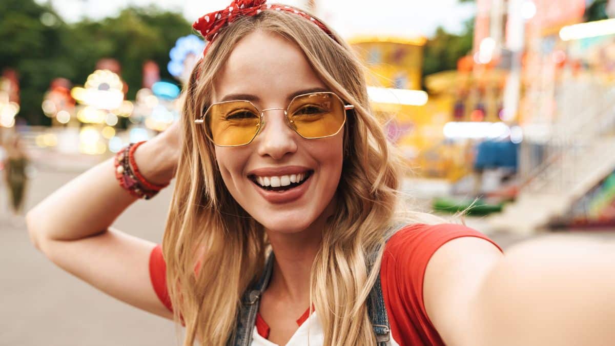 woman sunglasses outside park