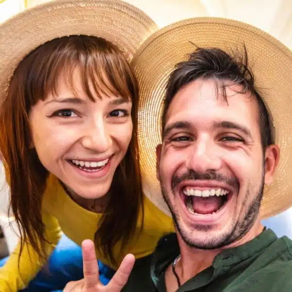 couple smiling on airplane