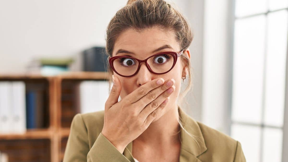 woman glasses worker shocked