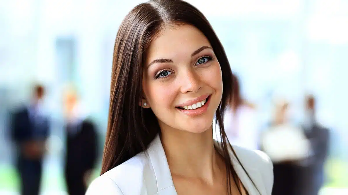 business woman smiling in the office