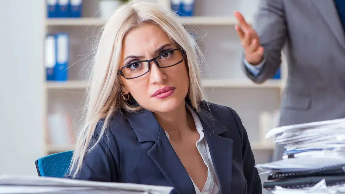 office woman glass desk busy