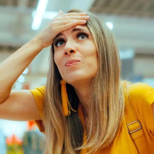woman regret shopping grocery