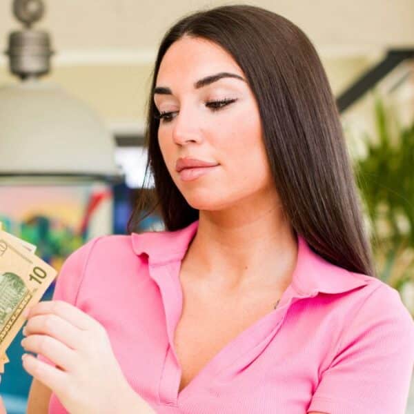 Woman counting her money