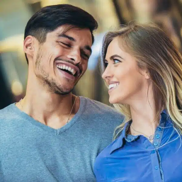 couple smiling together after shopping