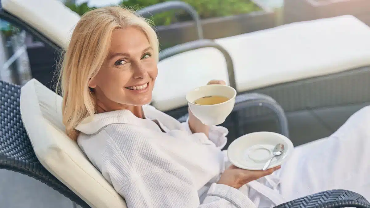 mature woman in a robe