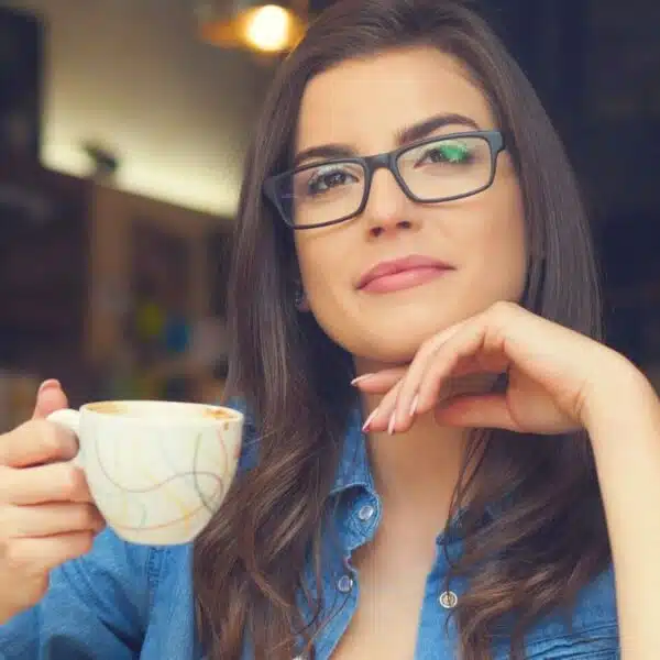 woman glasses drinking coffee