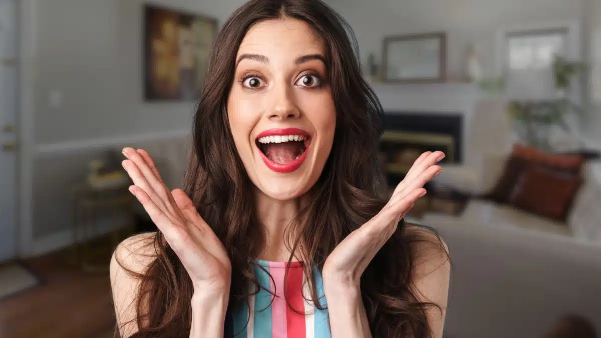 young woman brunette excited