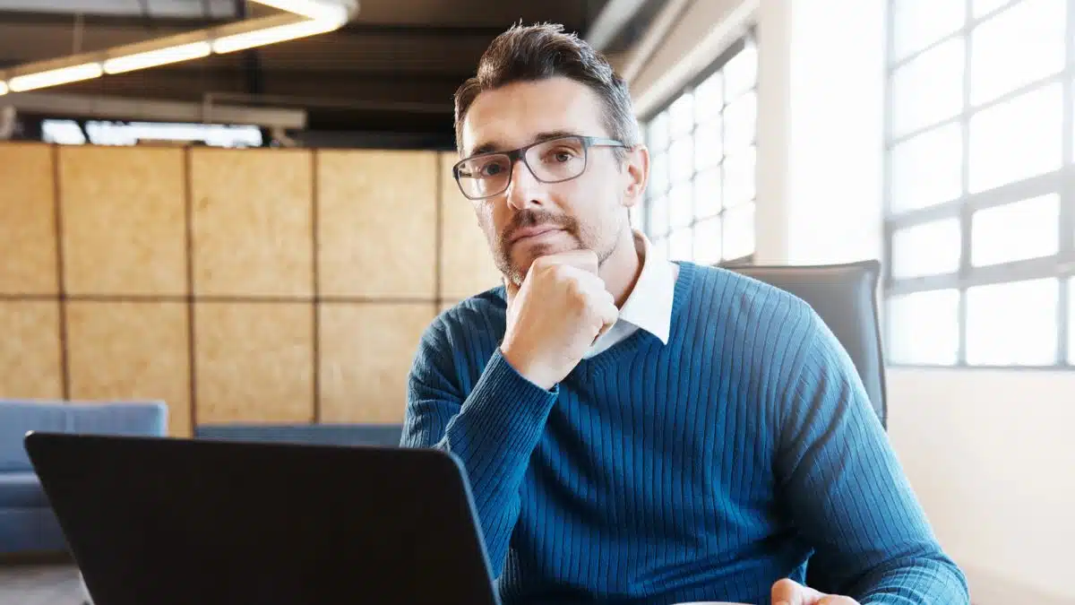 Man quietly working at his job