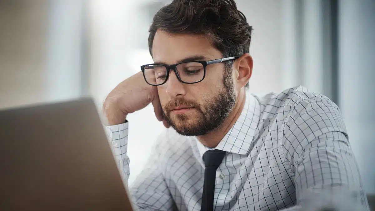 Man working long hours at the office