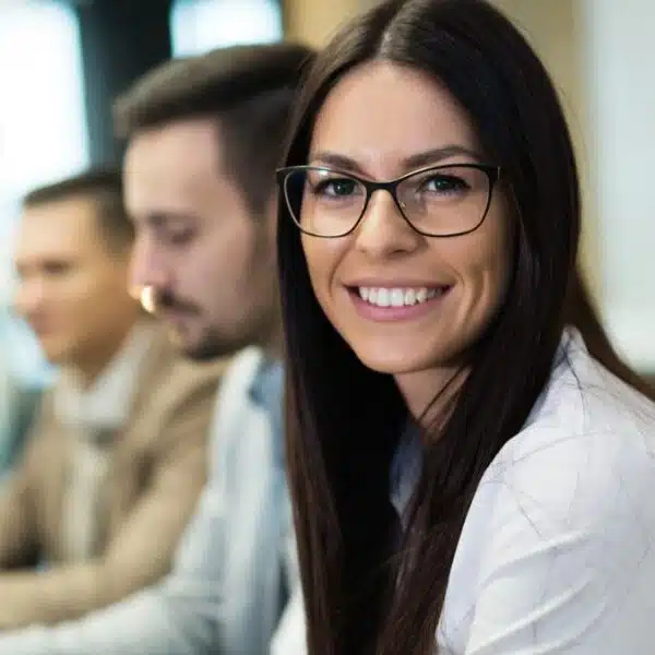 Woman attending work meetings
