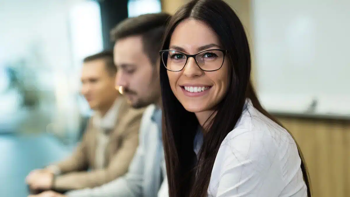 Woman attending work meetings