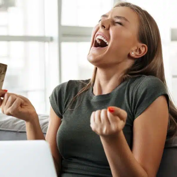 Woman shouting over her credit card bill