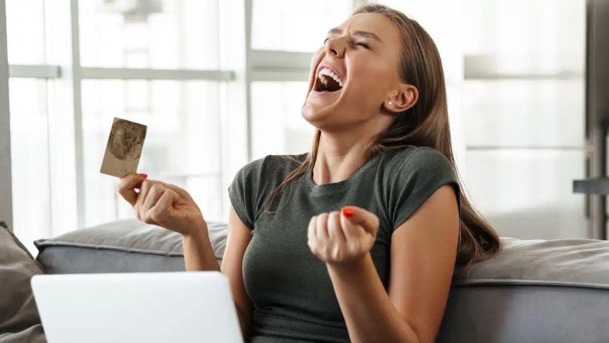 Woman shouting over her credit card bill