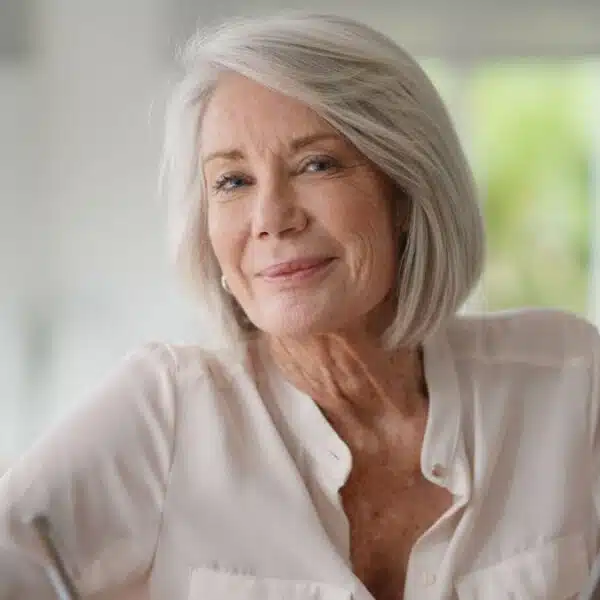 senior woman sitting at home working