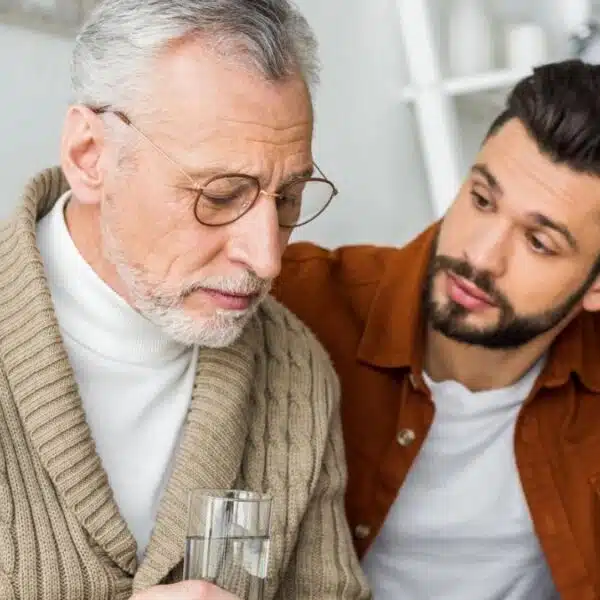 Son helping his father through his stress