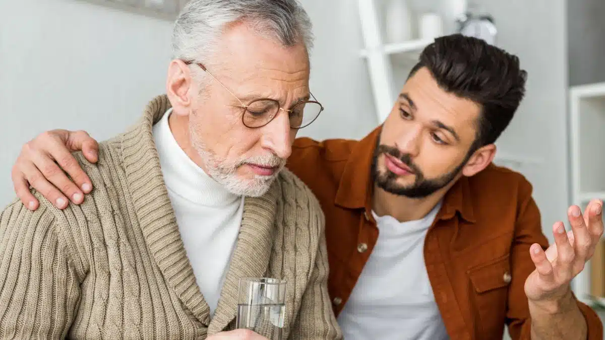 Son helping his father through his stress